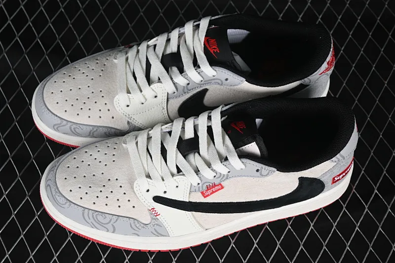 All categories Air Jordan Jordan series basketball shoes Air Jordan 1 Low High-end customized low-top sneakers Travis Scott x Fragment Design x Air Jordan 1 Low OG SP AJ1 Joe 1 Supreme joint name Xiangyun New Year Red low-top cultural casual sneakers DM7866-078